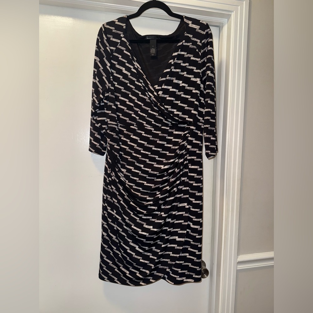 Lane Bryant Black and White Faux Wrap Dress